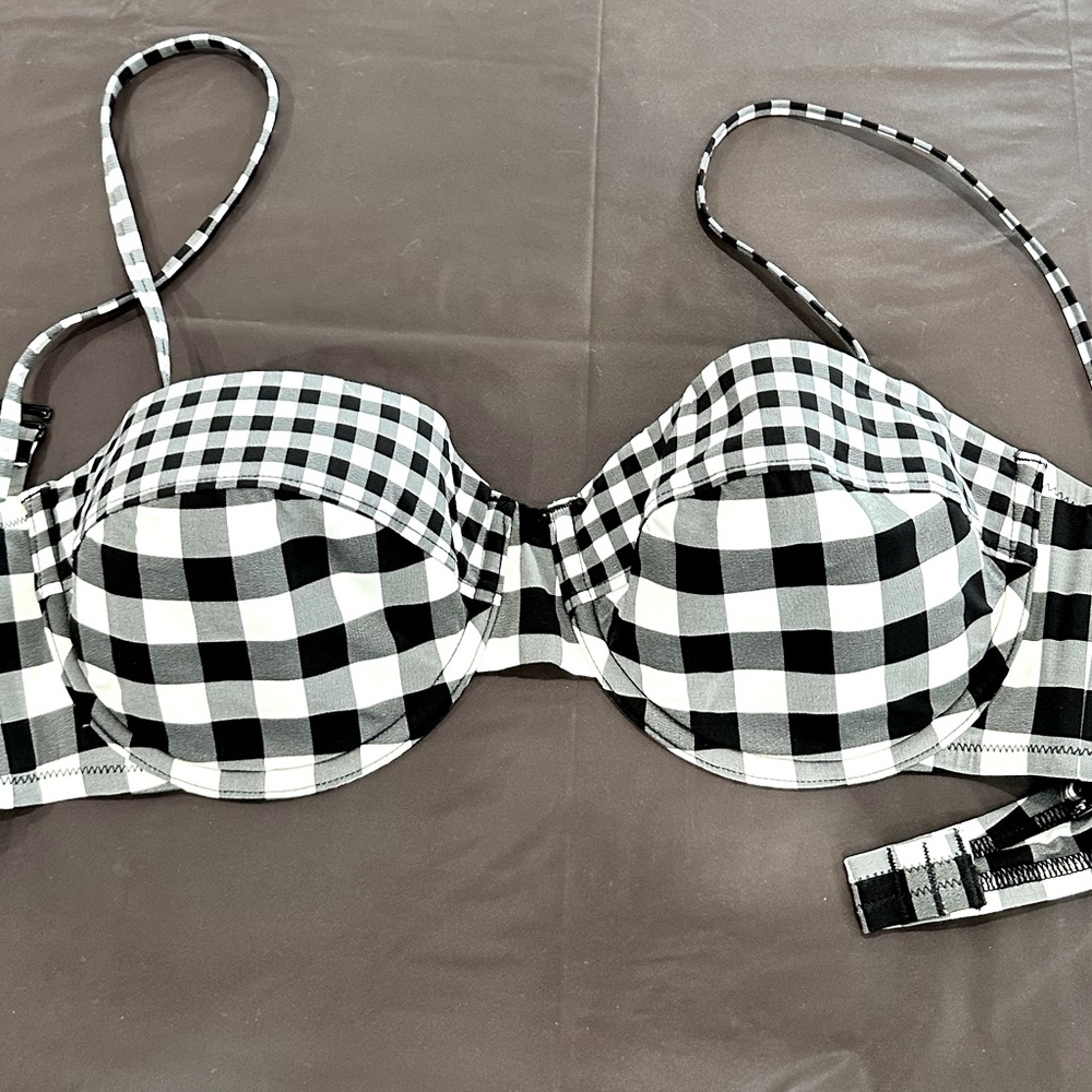 J CREW BLACK WHITE CHECK BIKINI TOP 36 C